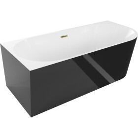 MEXEN/S - Mia volně stojící rohová vana levá 160 x 80, bílá/černá, sifon a přepad zlatá 52691608075L-50