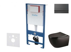 Kielle - Genesis Set předstěnové instalace, klozetu Gaia, sedátka softclose a tlačítka Gemini I, lesklá černá 30505SS46