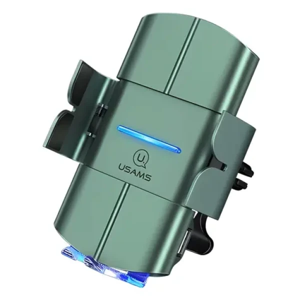 USAMS CD133 zelená / Držák do auta / Bezdrátové nabíjení 10W / Do mřížky větrání / Automatické uchycení (CD133ZJ02)