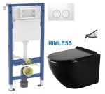 GEBERIT DuofixBasic s bílým tlačítkem DELTA21 + WC MEXEN LENA ČERNÁ Rimless + SEDÁTKO 458.103.00.2 21BI ME01