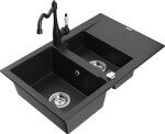 MEXEN/S - Gaspar granitový dřez 1.5 s odkapávačem včetně baterie Carla černá/srebrny metalik 6507-73-670700-70
