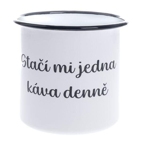 Hrnek smaltový dekorační Stačí mi jedna káva denně 1000 ml