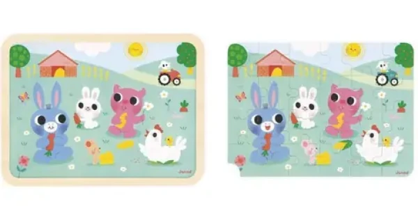 JANOD Dřevěné puzzle s hledáním rozdílů Farma