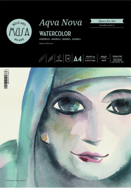 Musa Aqva Nova Watercolor blok A4 300 g/m2 12 listů lepená vazba