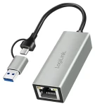 USB-C adaptér na Gigabit Ethernet + USB šedá / Adaptér / RJ-45 / USB-A / 1000 Mbit/s (UA0238B)