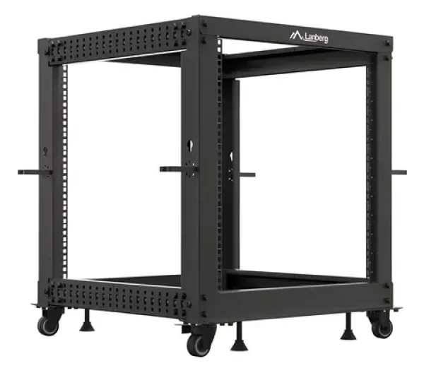 Lanberg Open Rack 12U černá / Stojanový rack / 19" / 600×600 mm / nastavitelná hloubka 576–1034 mm / nosnost 600 kg (OR01-6112-B)