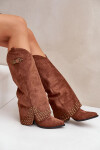 Kozačky s ohrnutým svrškem na podpatku hnědé Iveliri 37