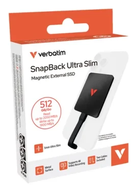 Verbatim SnapBack Ultra Slim SSD 512 GB černá / Externí SSD / USB-C 3.2 Gen 2x2 / čtení: 2050 MB/s / zápis: 1900 MB/s (32335)