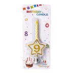 Dortisimo Svíčka žlutá s LED zlatým podstavcem ve tvaru hvězdy číslo 9