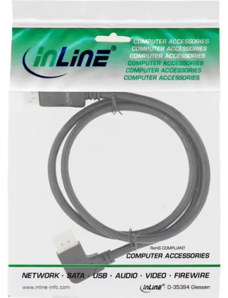 InLine DisplayPort kabel úhlový vlevo černá / DisplayPort kabel / 8K UHD-2 / 2 m (17152L)