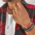 Pánský náramek Marco - 8 mm červený jaspis, onyx, Červená 23 cm