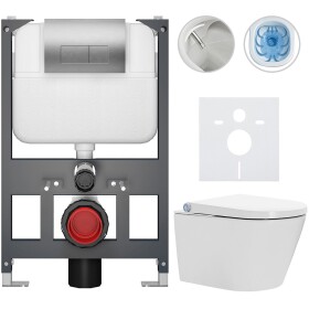 CERANO Závěsné WC s bidetem Basic/Cronus Standard - bílá lesklá - WC tlačítko Modulo/Stříbrná - závěsné - nízký modul - předstěnová instalace - 59,3x38,4 cm