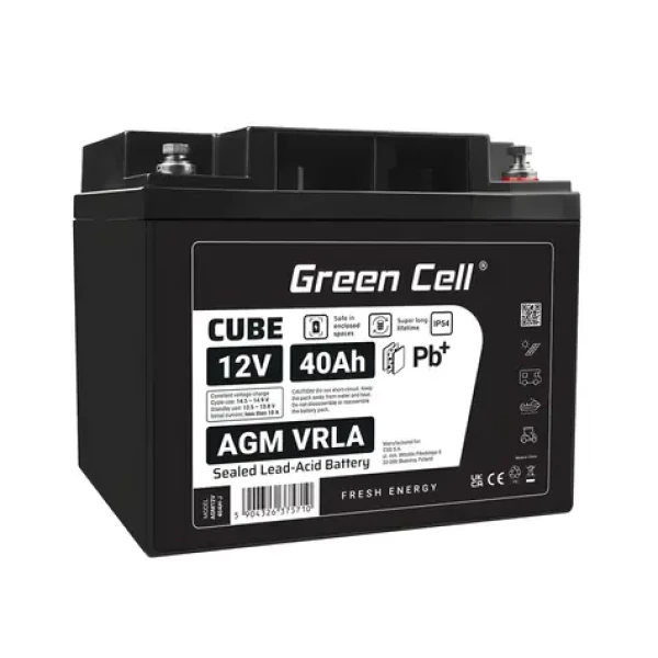 Green Cell AGM VRLA 12V 40Ah / Olověný akumulátor / IP54 (AGM12V40AH-J)