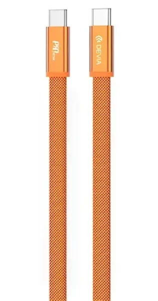 Devia Ultra3 USB-C - USB-C 1,5m oranžová / Nabíjecí kabel / plochý kovový opletený / PD 240W (6942297147751)