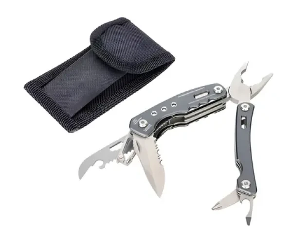 TROIKA RUCKSACK TOOL šedá / Multifunkční kapesní nářadí / 15 nástrojů / nůž, pilka, kleště, otvíráky (TOL46/GY)