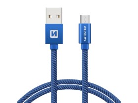 Swissten 71522208 USB 2.0, zástrčka A - zástrčka micro B, opletený, 1,2m, modrý