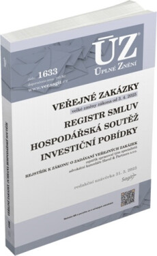 ÚZ č. 1633 - Veřejné zakázky, Ochrana hospodářské soutěže, Veřejná podpora, Investiční pobídky, Registr smluv