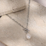 Náhrdelník s barokní perlou Charlotte - chirurgická ocel, Stříbrná 42 cm
