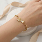 Náramek s motýlky Lou Gold - chirurgická ocel, Zlatá 17 cm + 3 cm (prodloužení)