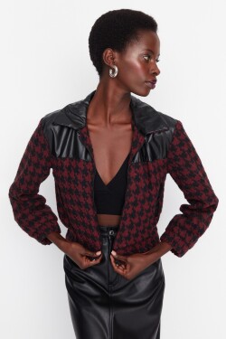 Trendyol Plum Weave Faux Leather Detailní bunda na zip