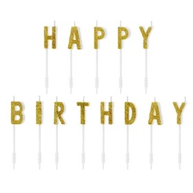 PartyDeco Svíčky Happy Birthday zlaté