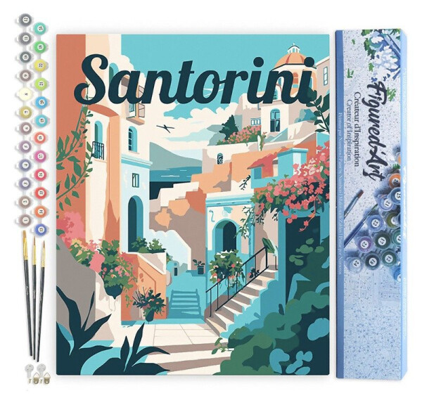 Malování podle čísel - Vintage Rozkvetlé Santorini bez rámu 40x50cm