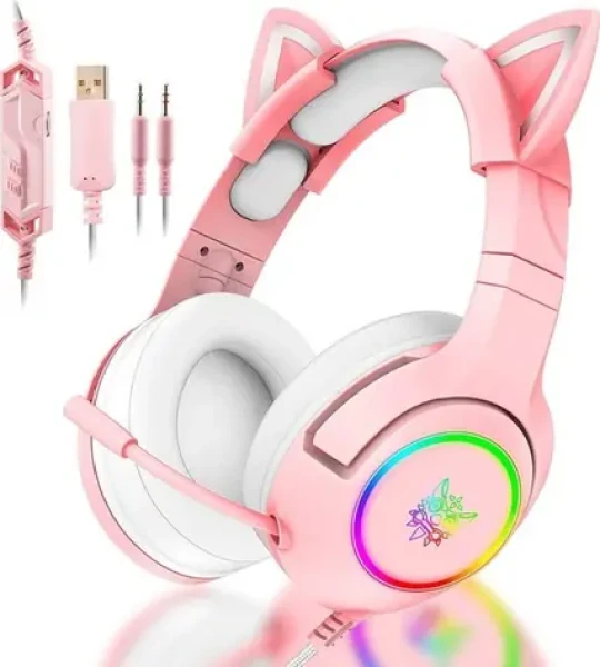 ONIKUMA K9 růžová / Herní sluchátka / RGB / mikrofón / USB (K9P RGB 3.5mm)