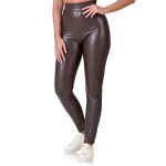 Dámské legíny koženého vzhledu RELAX & GO LEATHEROPTIC LEGGINGS - BELLINDA - tmavě hnědá M