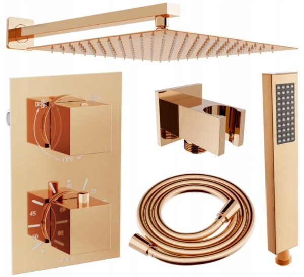 MEXEN/S - Cube DR02 podomítkový sprchový SET + slim sprcha 25, růžové zlato 77502DR0225-60