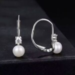 Stříbrné náušnice s perlou a 0,1 ct MOISSANITE + CERTIFIKÁT, Stříbrná Bílá