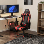 Kancelářská židle houpací mech., černá + červená koženka, plast. kříž