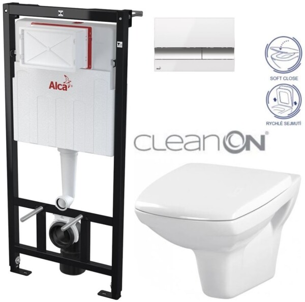 ALCADRAIN Sádromodul - předstěnový instalační systém s bílým/ chrom tlačítkem M1720-1 + WC CERSANIT CLEANON CARINA + SEDÁTKO AM101/1120 M1720-1 CA2