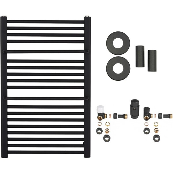 CERANO Koupelnový radiátorový set Antonio - ústřední výtápění - boční připojení - 484W - černá matná - 860x550 mm