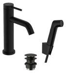 Hansgrohe - Umyvadlová baterie s výpustí Push-Open a bidetovou sprškou, EcoSmart, matná černá (73211670)