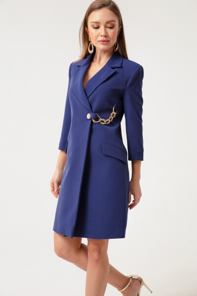 Lafaba Women's Navy Blue Chain Detailed Jacket Dress
