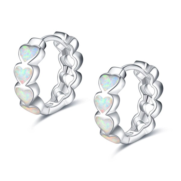 LUNICA Stříbrné kroužky BÍLÉ OPÁLOVÉ SRDÍČKA 0805