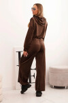 Dámský teplákový komplet z veluru se širokými nohavicemi a mikinou s kapucí hnědý UNI