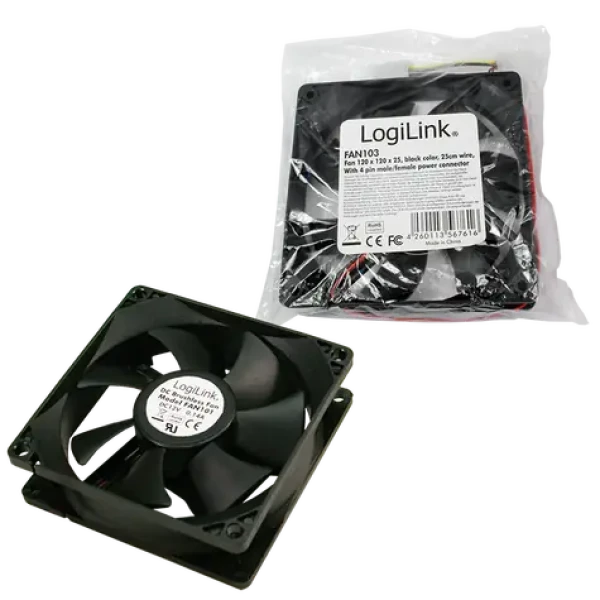 LogiLink FAN103 černá / Ventilátor pro PC skříň / 120x120x25 mm / 4-pin (FAN103)