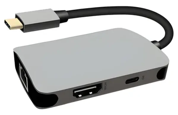 PremiumCord USB-C na HDMI + RJ45 + PD adaptér / Adaptér / HDMI + RJ45 + Power Delivery / hliníkové pouzdro (ku31dock18)