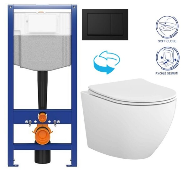 CERSANIT/S - CERSANIT předstěnový instalační systém s černým tlačítkem K97-0574 + WC CERSANIT DESSE VORTEX + SEDÁTKO K97-526 0574 ES1