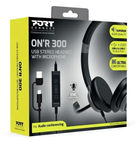 PORT CONNECT On'R 300 / Stereo headset s mikrofonem / USB-A USB-C / ENC mikrofon / kabel 1,8 m (912001)