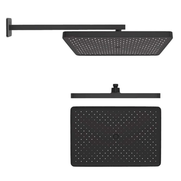 Kielle - Vega Hlavová sprcha 36x24 cm, 1 proud, sprchové rameno 43 cm, matná černá 20118SE4