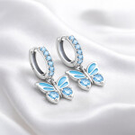Stříbrné náušnice s modrým motýlkem - stříbro 925/1000, Modrá