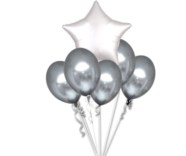 Balónky chromové stříbrné a bílá hvězda set balonky.cz Balónky chromové stříbrné a bílá hvězda set balonky.cz