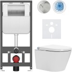 CERANO Závěsné WC s bidetem Basic/Cronus Standard - bílá lesklá - WC tlačítko Modulo/Stříbrná - závěsné - předstěnová instalace - 59,3x38,4 cm