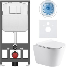 CERANO Kompletní WC set Basic/Carlito - bílá lesklá - WC tlačítko Maxio/Bílá - závěsné - předstěnová instalace - 48,5x36,5 cm