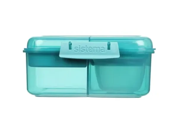 Sistema Ocean Bound Bento Cube tříkomorová krabička s nádobou na jogurt a 2 tácky 1.25 l mátová (8592001420427)