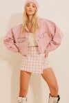 Trend Alaçatı Stili Women's Pink Snap Closure Wash Effect Crop Denim Jacket