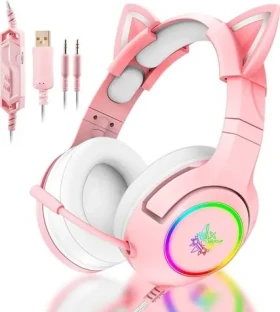 ONIKUMA K9 růžová / Herní sluchátka / RGB / mikrofón / USB (K9P RGB 3.5mm)