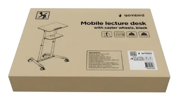 Gembird TVS-DESK-01-BK černá / Stojící psací stůl / Nastavitelná výška 111-134,5 cm / Deska MDF / Kolečka (TVS-DESK-01-BK)